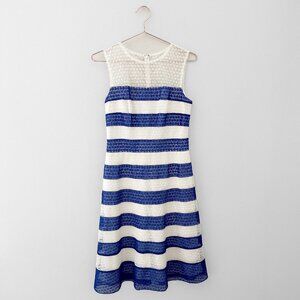 Tadashi Shoji Daisy Chain Lace A-Line Blue & White Striped Dress Size 4
